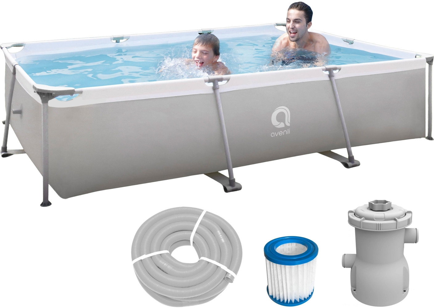 Avenli Frame Rectangular Pool Set 300 x 207 x 65 cm, Aufstellpool, rechteckig, mit Pumpe, grau Bild 1