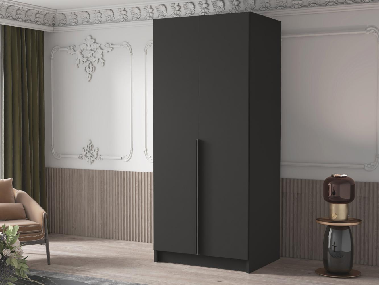 Drehtürenschrank Borton I, Kleiderschrank mit 2 Türen (Farbe: Schwarz) Bild 1