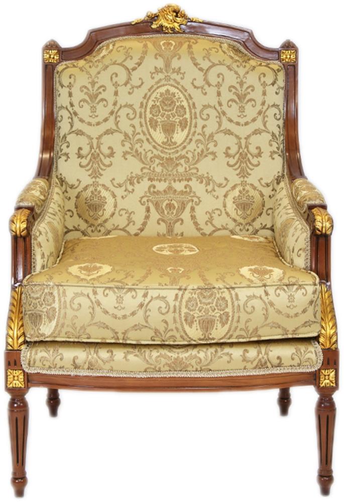 Casa Padrino Barock Lounge Thron Sessel Empire Gold Muster / Mahagoni Braun / Gold - Ohren Sessel - Ohrensessel Tron Stuhl Bild 1