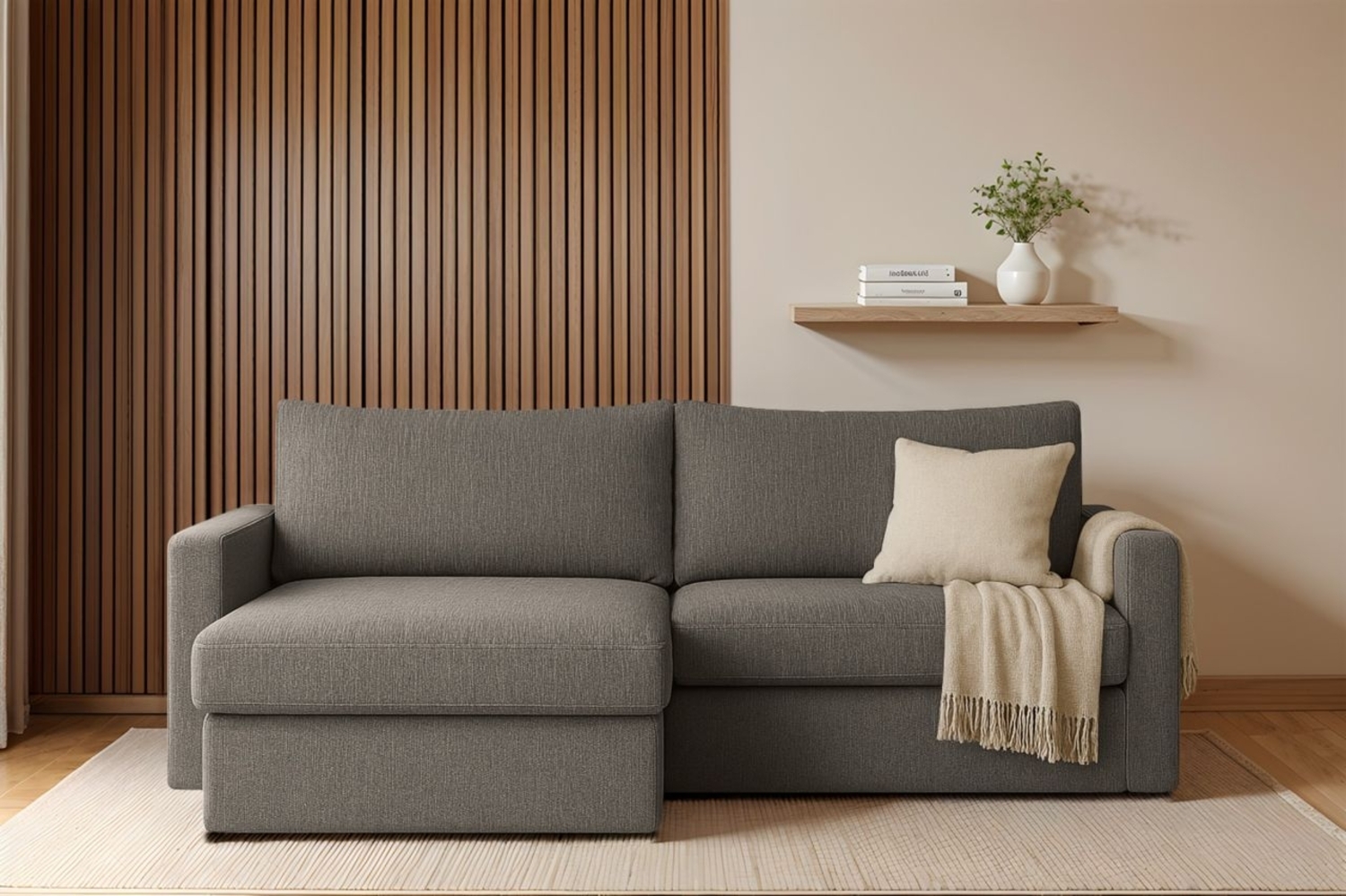 Ecksofa Sofa mit Schlaffunktion BENDIK Stoff Faro Grau Ottomane Links Bild 1