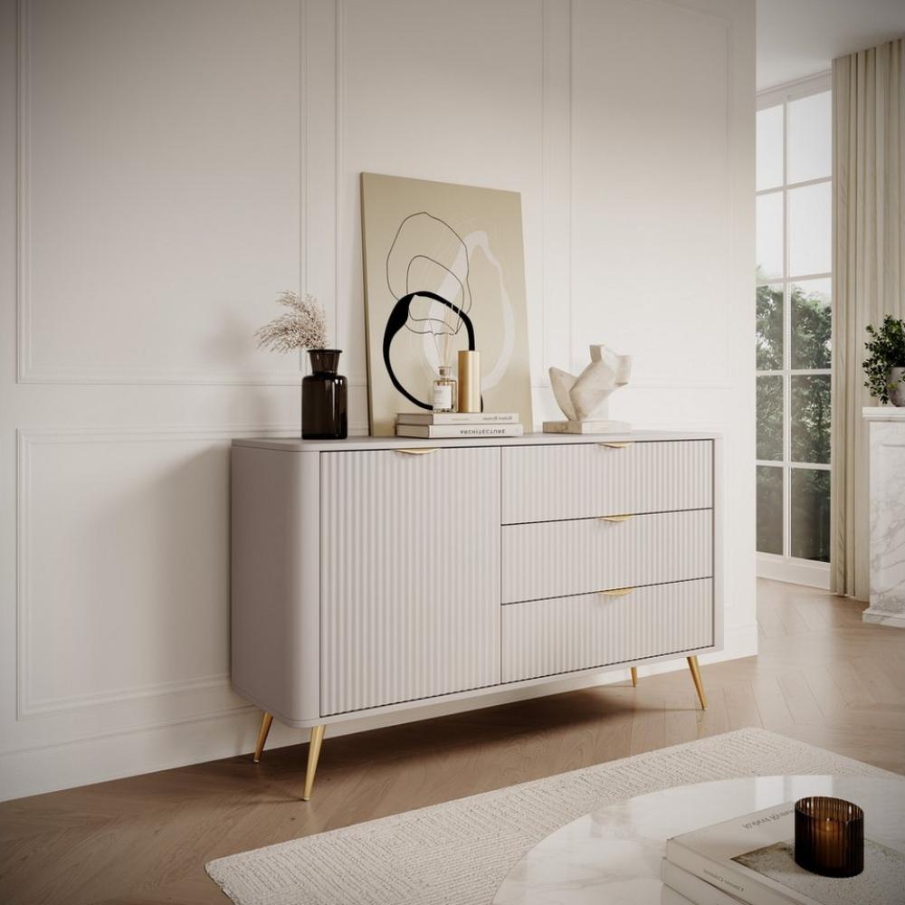 Furnix Kombikommode Katine 138 cm Sideboard mit Schubladen und Tür Beige/Gold oder Schwarz, BxHxT 138,2x81,2x38 cm, dekorativ & robust Bild 1