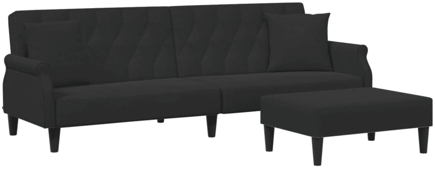 vidaXL Schlafsofa 2-Sitzer mit Kissen und Fußhocker Schwarz Samt 3216222 Bild 1