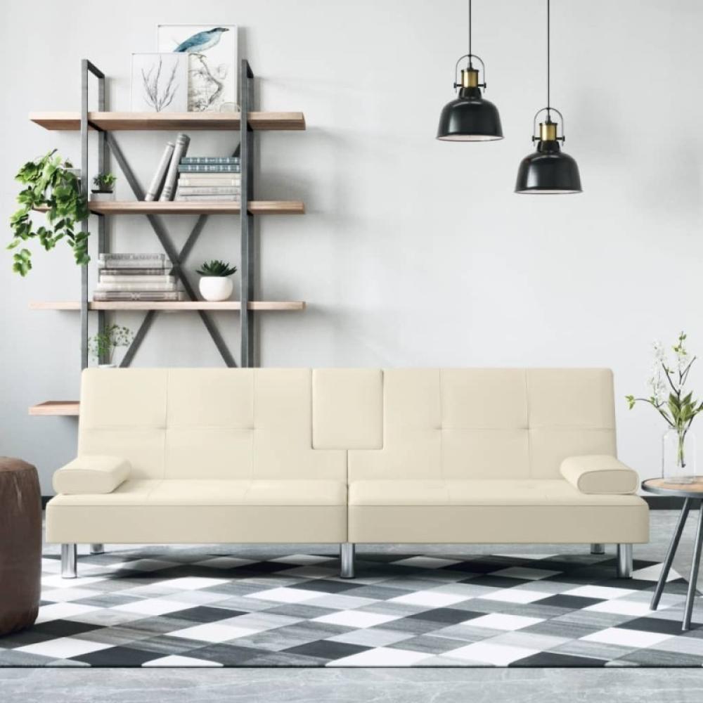 Schlafsofa mit Getränkehaltern Creme Kunstleder (Farbe: Creme) Bild 1