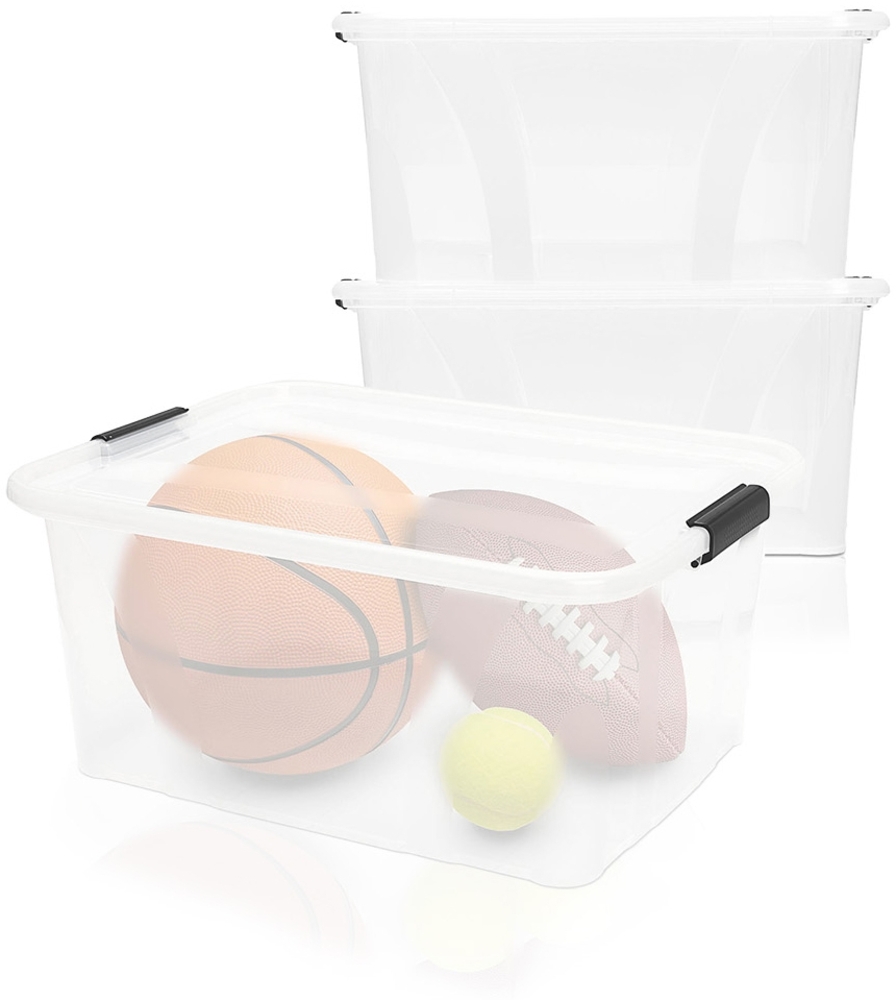 BigDean 2er Set Aufbewahrungsbox mit Deckel transparent - 32L + Clipverschluss - Stapelbox Ordnungsbox Clipbox Lagerbox Box mit Deckel Storage Boxes - Klarsichtbox mit Deckel – stapelbar Bild 1