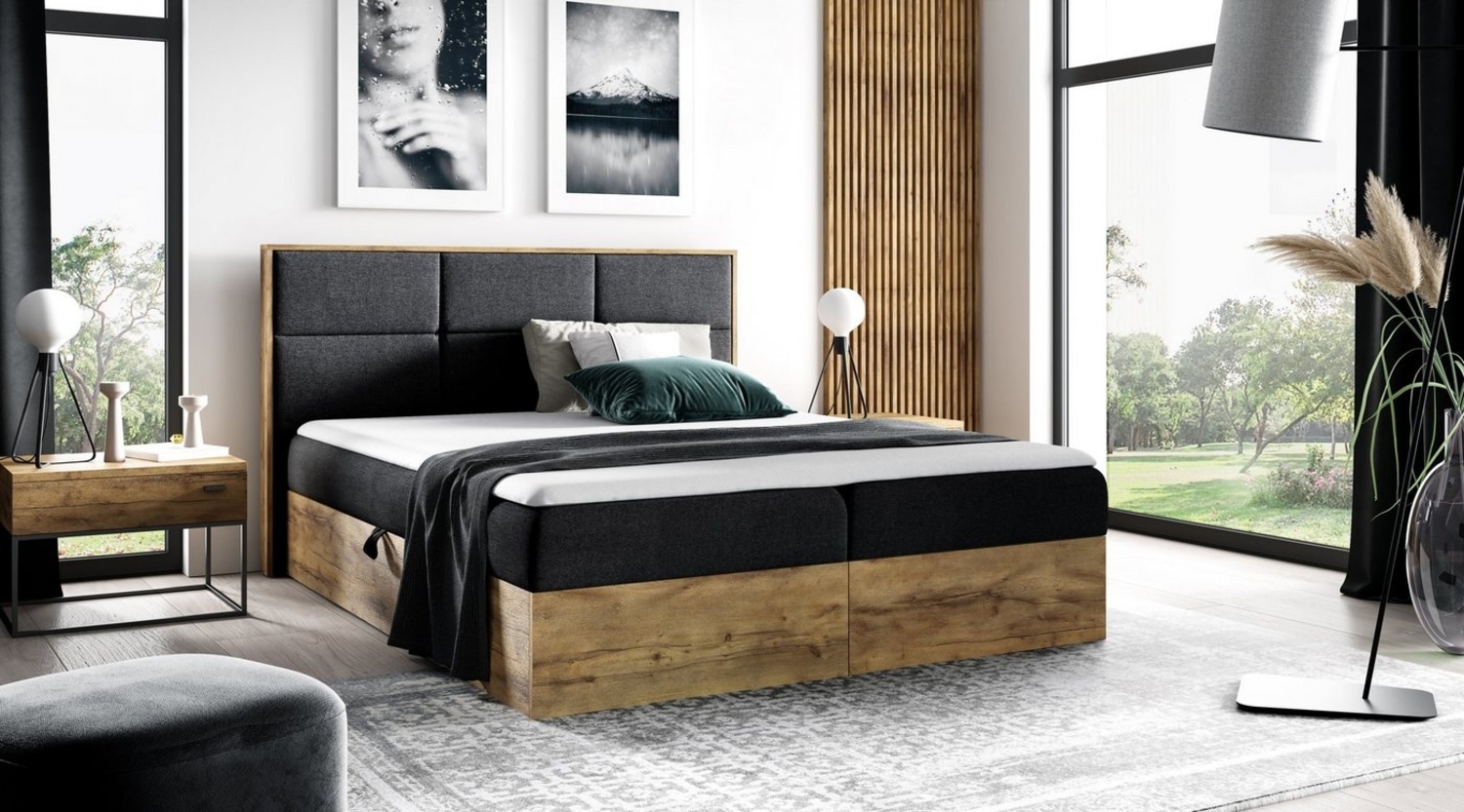 yourhouse24 Boxspringbett Wood II mit 2 Bettkästen, Doppelbett mit Bonell-Matratze + Topper Bild 1