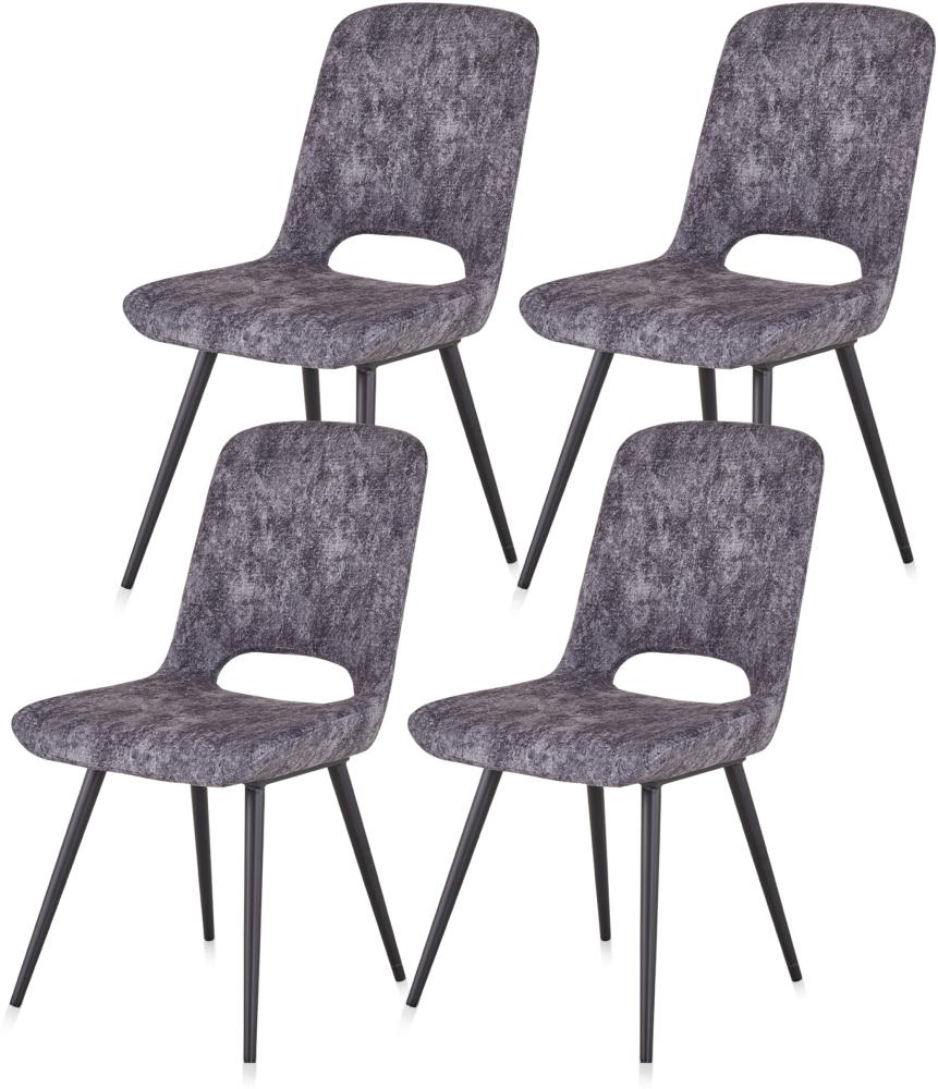 KHG Esszimmerstühle 4er Set, Polsterstuhl Dunkelgrau Mikrofaser Flachgewebe, Stuhlbeine Metall pulverbeschichtet, Küchenstuhl, Essstuhl für Esszimmer Küche Büro Bild 1