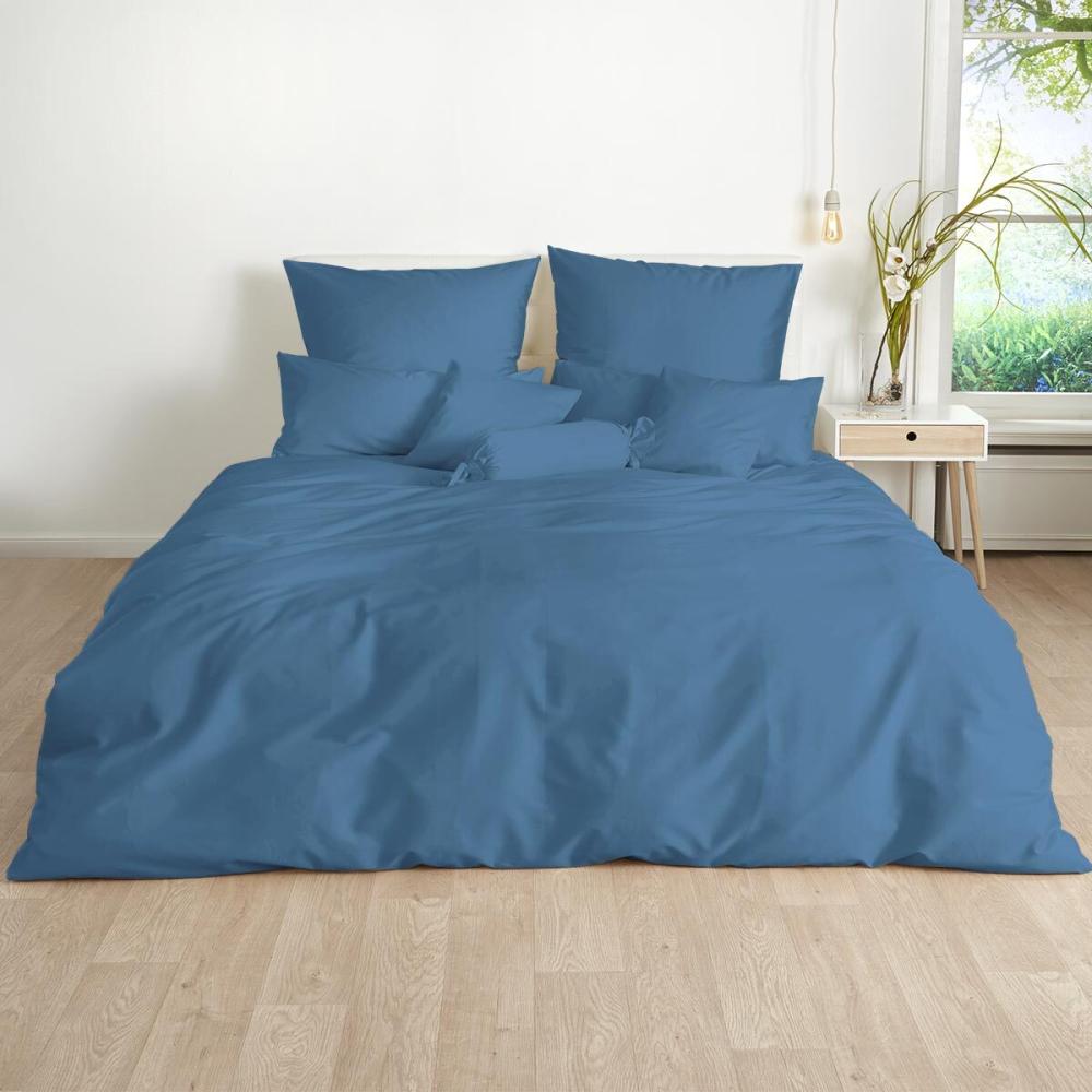 Traumschlaf Uni Mako-Satin Bettwäsche|155x200 cm + 40x80 cm| jeansblau Bild 1