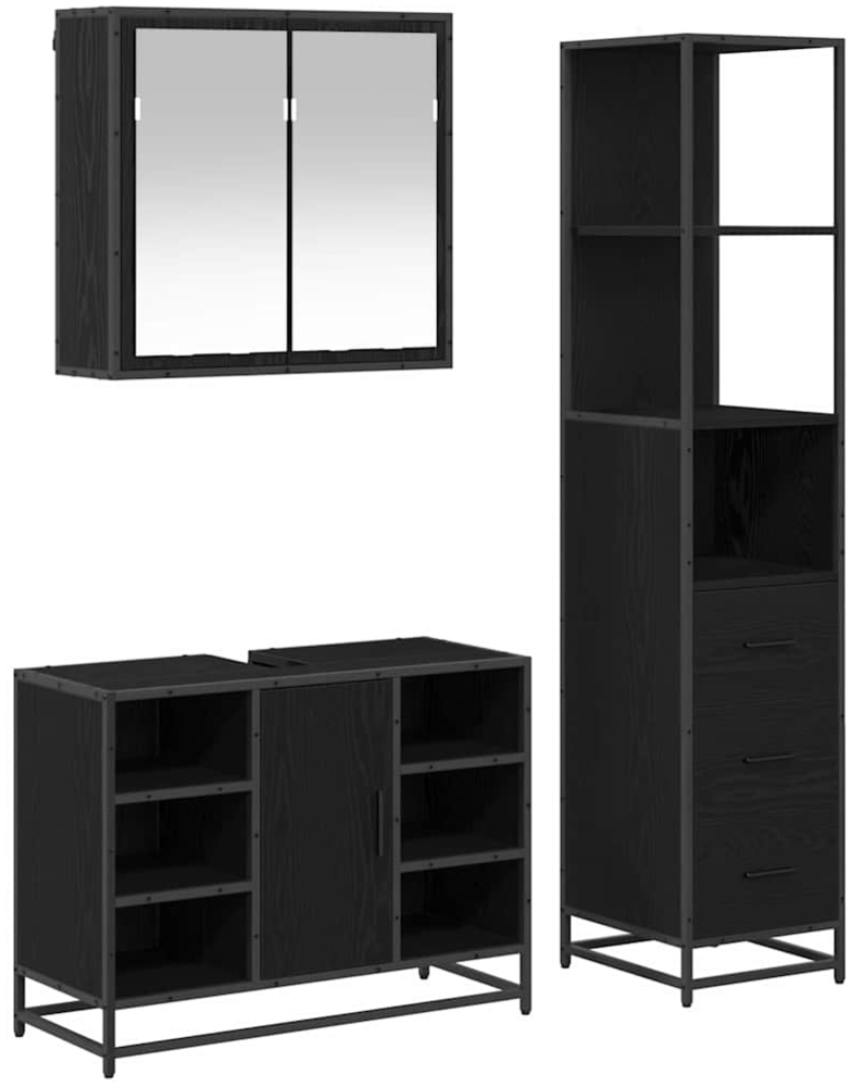 vidaXL Badezimmermöbel-Set 3 pcs Schwarz Eichen-Optik Holzwerkstoff 3402422 Bild 1