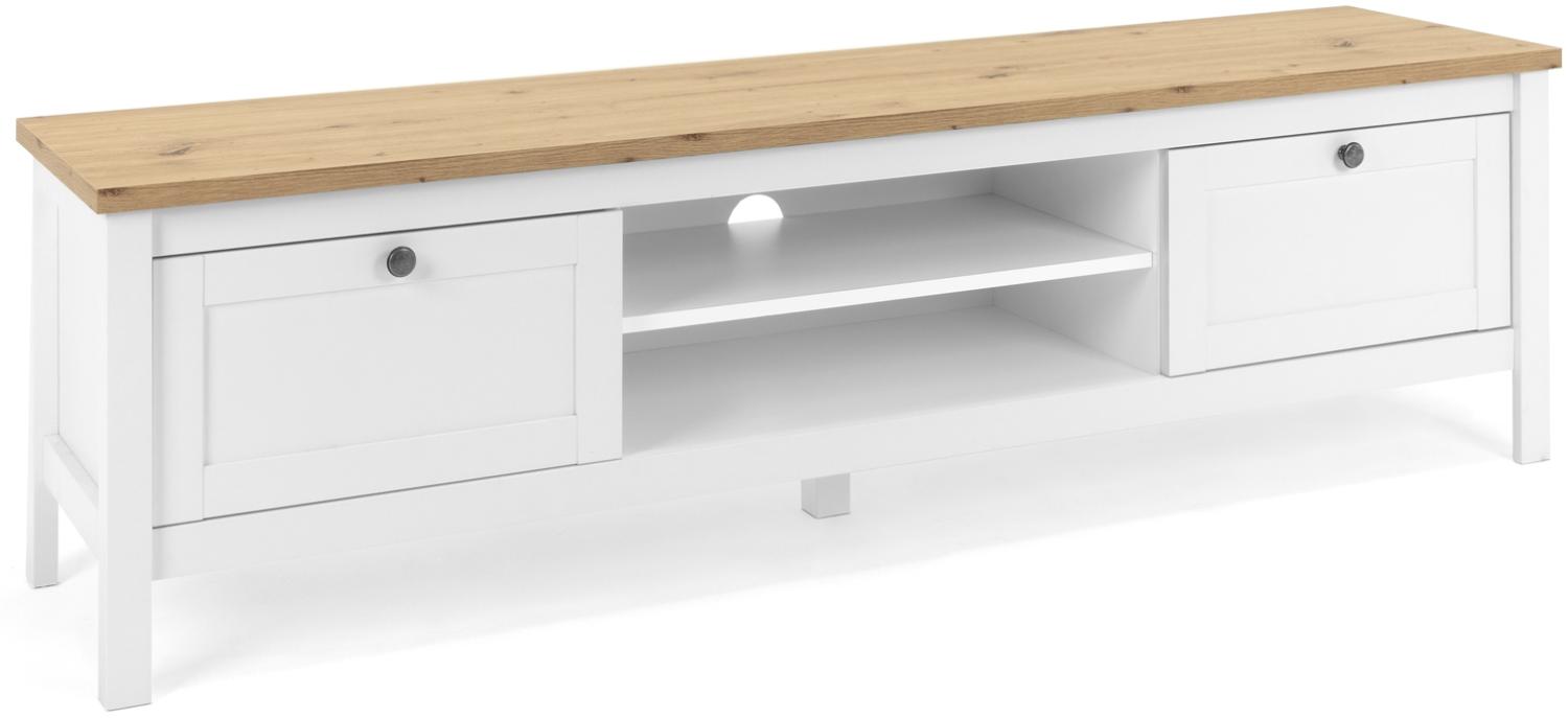 TV Board Holz TV-Schrank Lowboard TV-Bank Sideboard Weiß Natur Bild 1