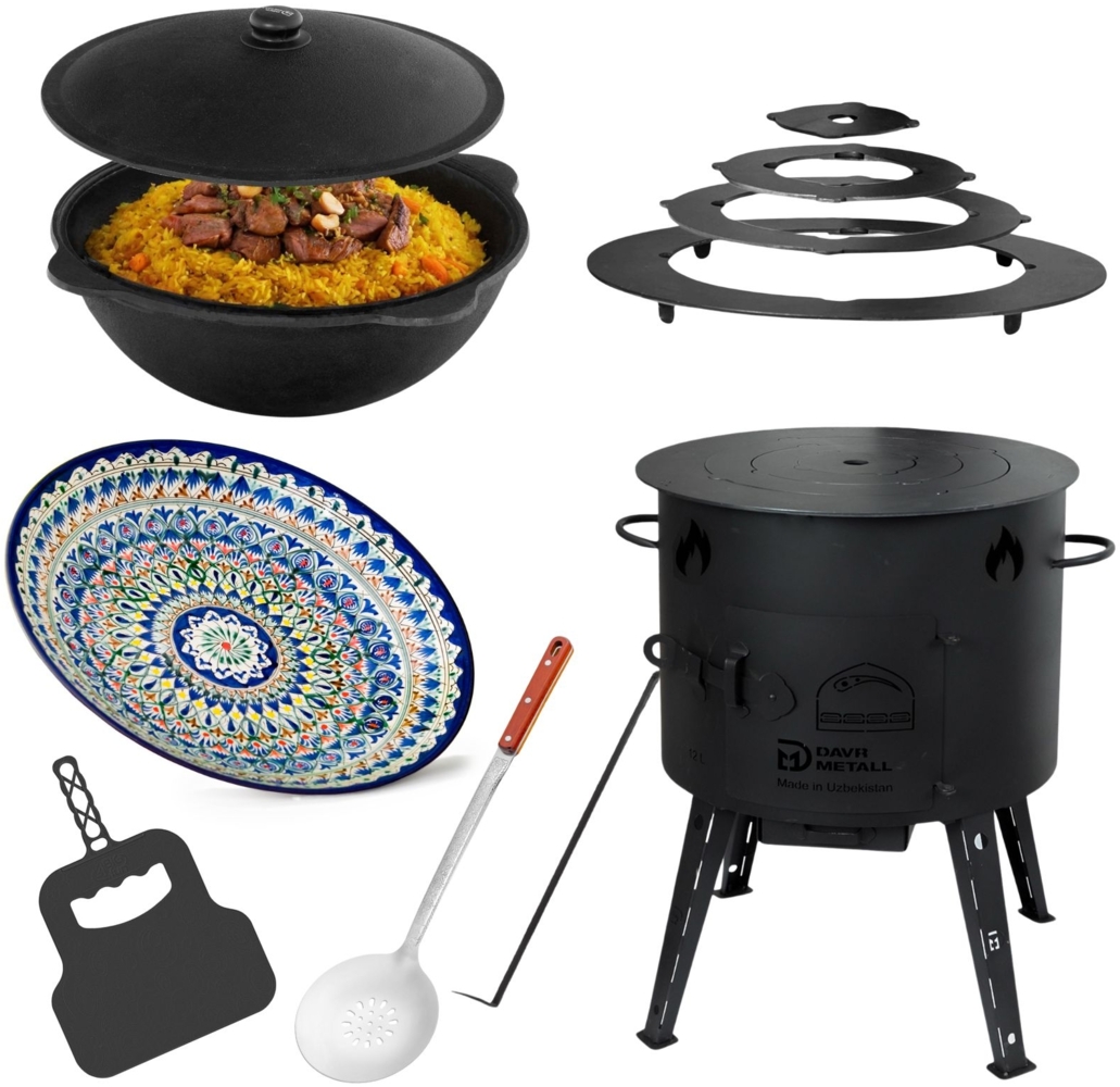 Eintopfofen Ø44 Uchag 2 mm Stahl 16 L Kazan Ljagan Grillfächer Schaumkelle Utschak Wok Kasan Feldküche Außenküche Gulaschkanone Bild 1