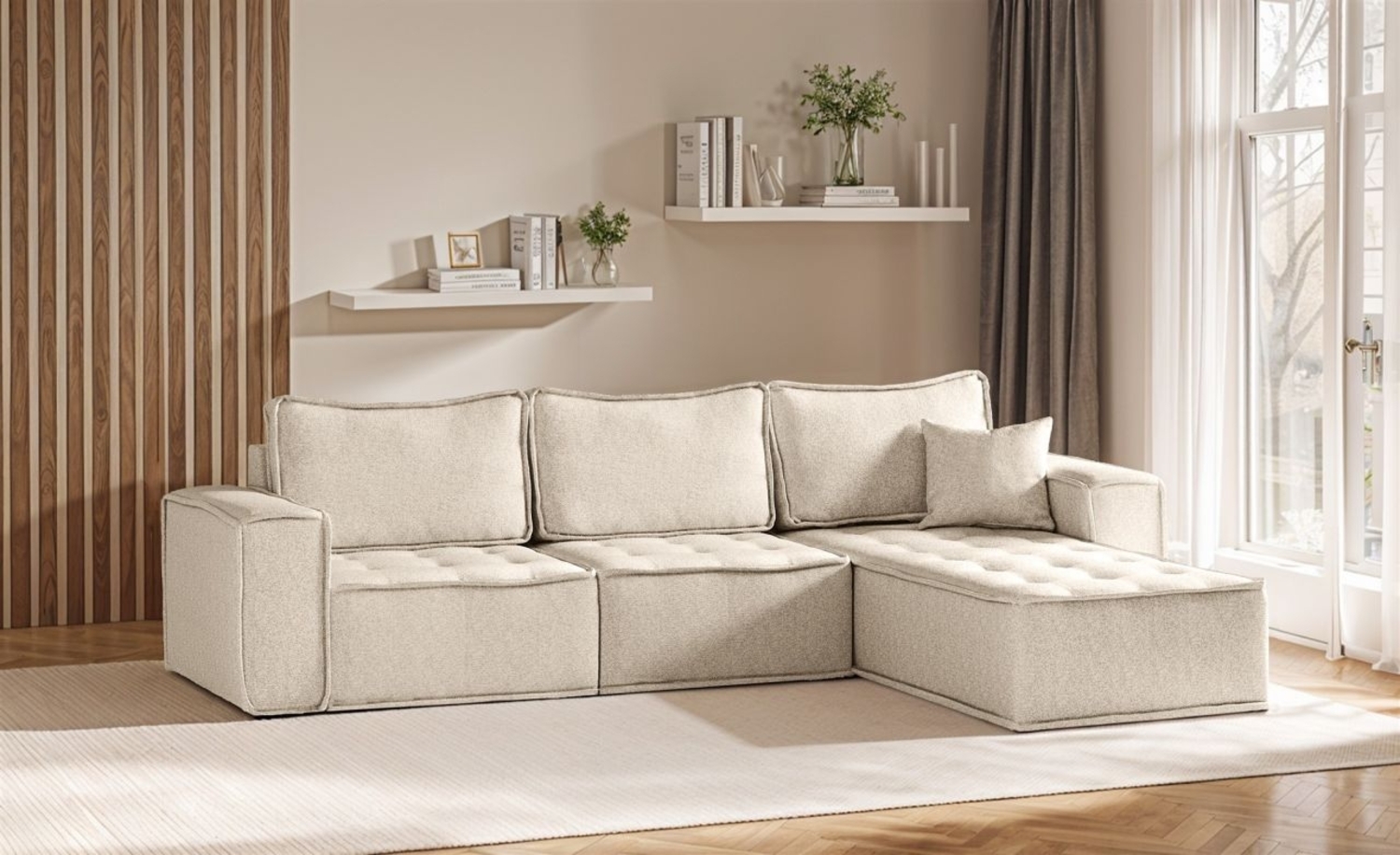 Ecksofa Modulsofa 3-teilig SANDE Stoff Raven Creme Ottomane Rechts Bild 1