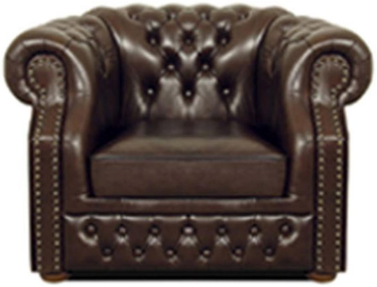 Casa Padrino Echtleder Sessel Dunkelbraun 120 x 90 x H. 80 cm - Chesterfield Sessel Bild 1