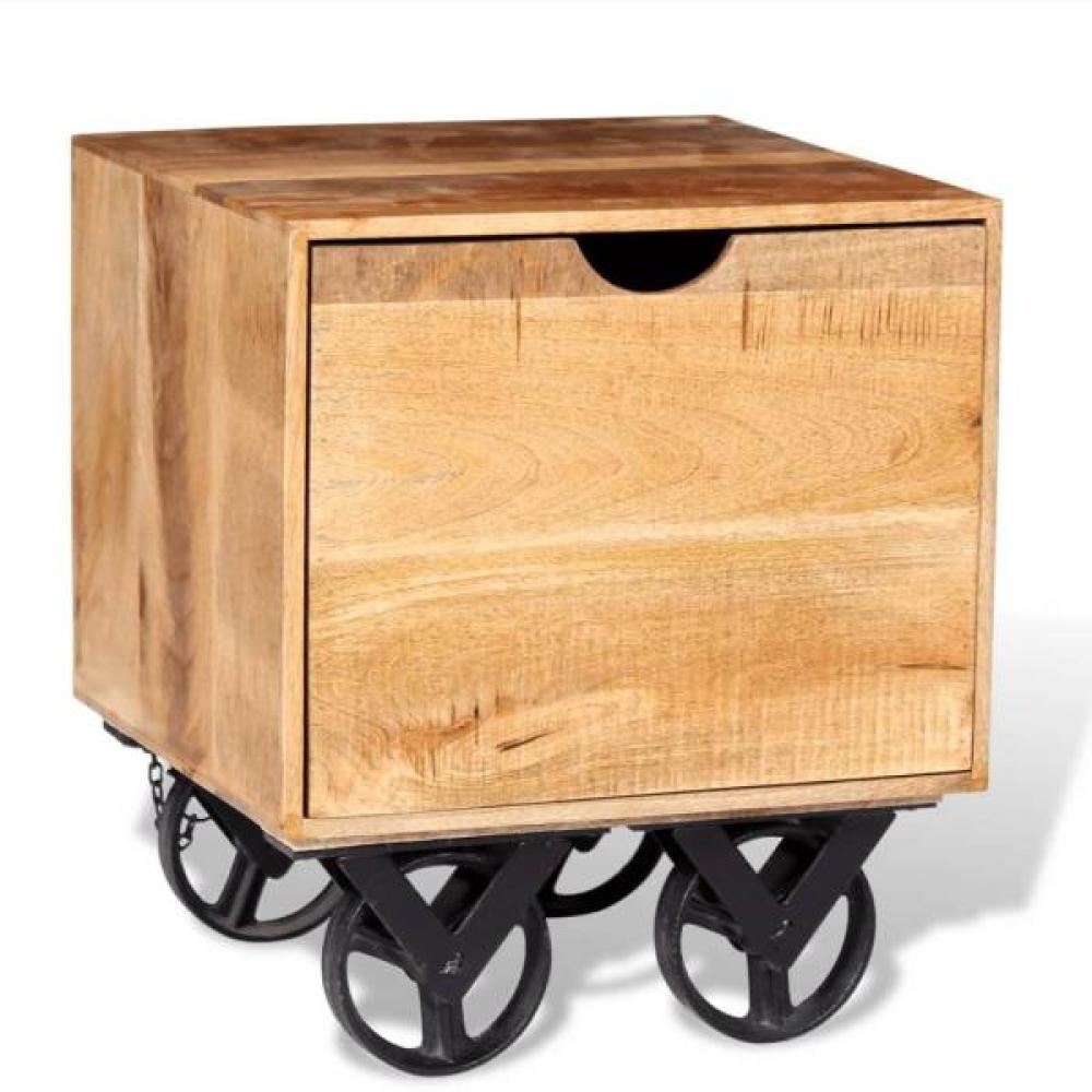 vidaXL Beistelltisch mit Schublade und Rädern Mangoholz 40 x 40 x 45 cm Bild 1