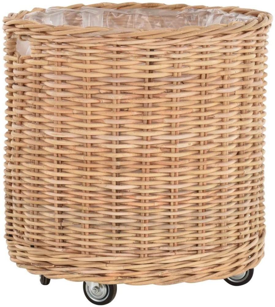 Krines Home Allzweckkorb Pflanzkorb groß Rattan XXL Rollkorb Rattankorb Grau Natur Rund, mit Rollen Bild 1