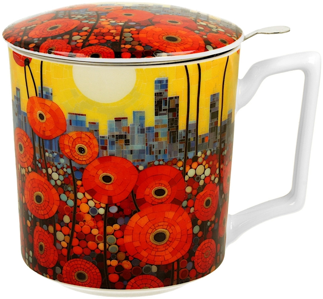 DUO Becher 450 ml mit Teesieb MODERN POPPIES New Bone China Porzellan Bild 1