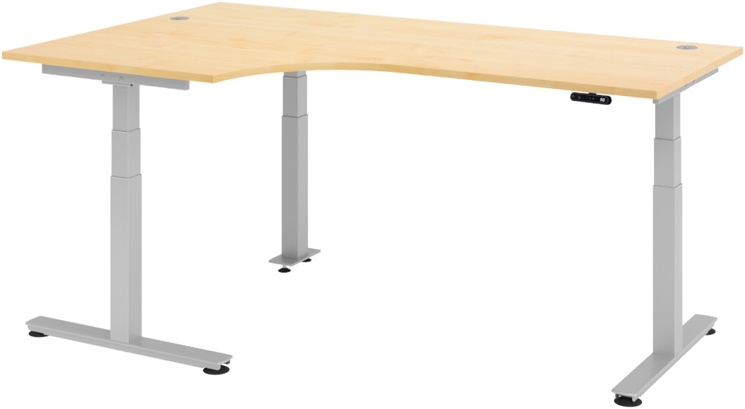 bümö elektrisch höhenverstellbarer Eckschreibtisch Ahorn 200x120 cm, Gestell silber - Eckschreibtisch höhenverstellbar mit Memory-Steuerung, elektrischer l Schreibtisch L Form Ecktisch, XDSM-82-3-S Bild 1