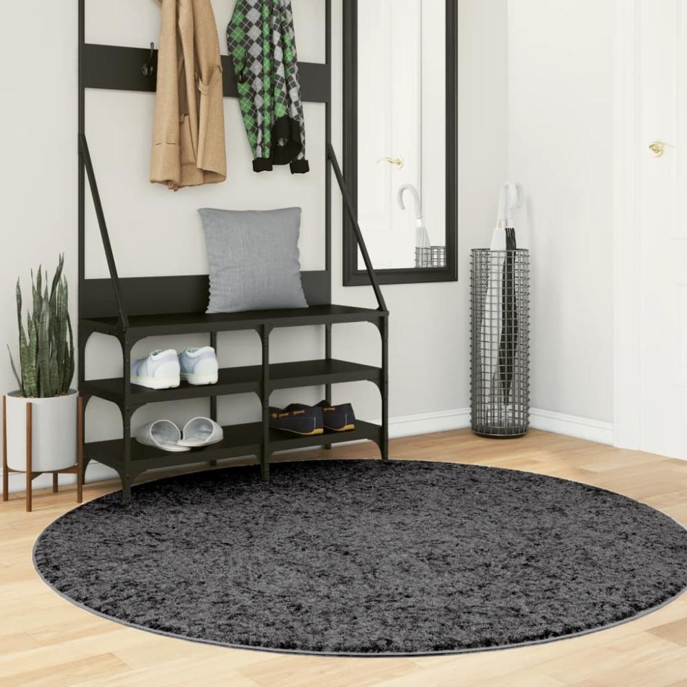 vidaXL Teppich OVIEDO Kurzflor Anthrazit Ø 160 cm 375480 Bild 1