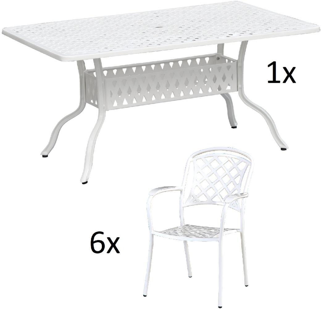 Inko 7-teilige Sitzgruppe Alu-Guss weiß Tisch 120x80x74 cm cm mit 6 Sesseln Tisch 120x80 cm mit 6x Sessel Capri Bild 1