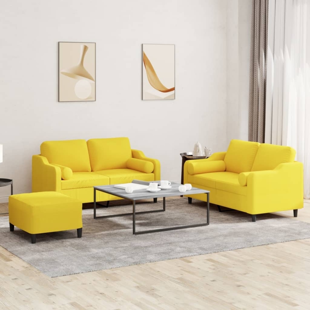 vidaXL 3-tlg. Sofagarnitur mit Kissen Hellgelb Stoff 3201831 Bild 1