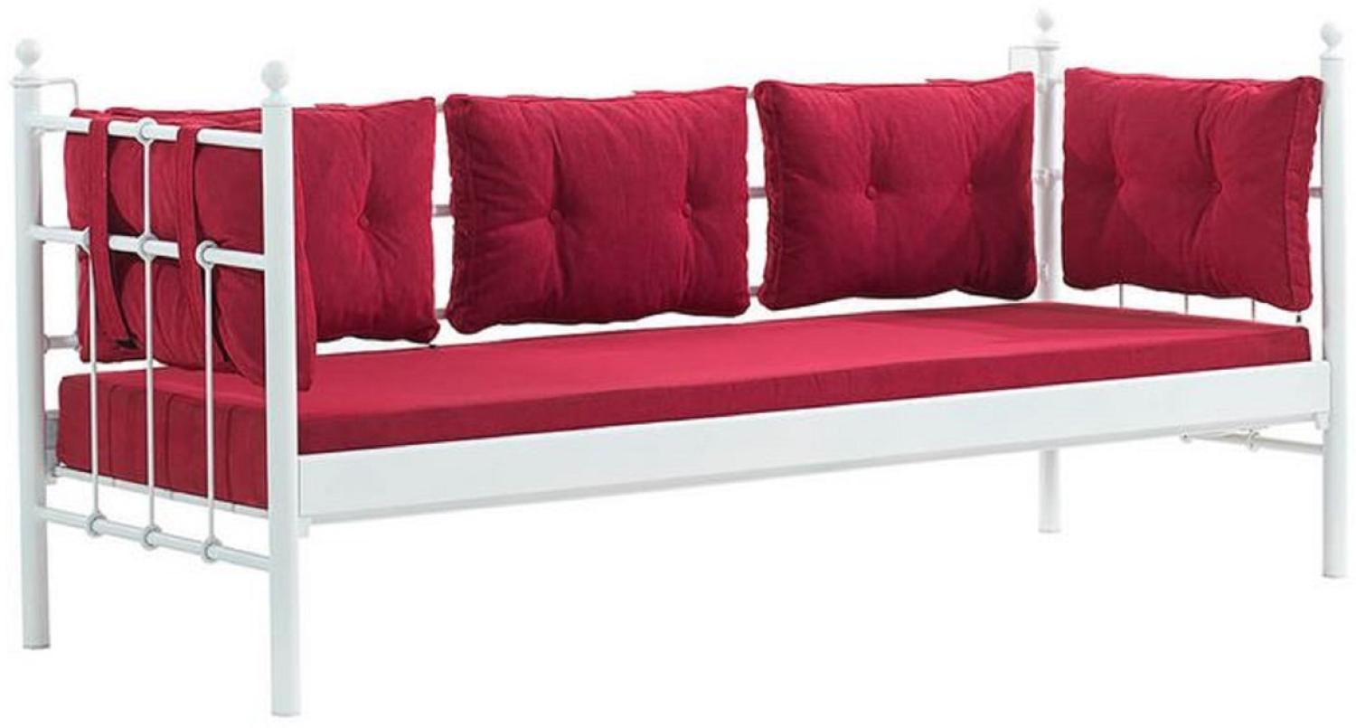 Casa Padrino Jugendstil Gartensofa Weiß / Bordeauxrot 200 x 70 x H. 92 cm - Garten Sofa - Terrassen Sofa - Garten & Terrassen Möbel Bild 1