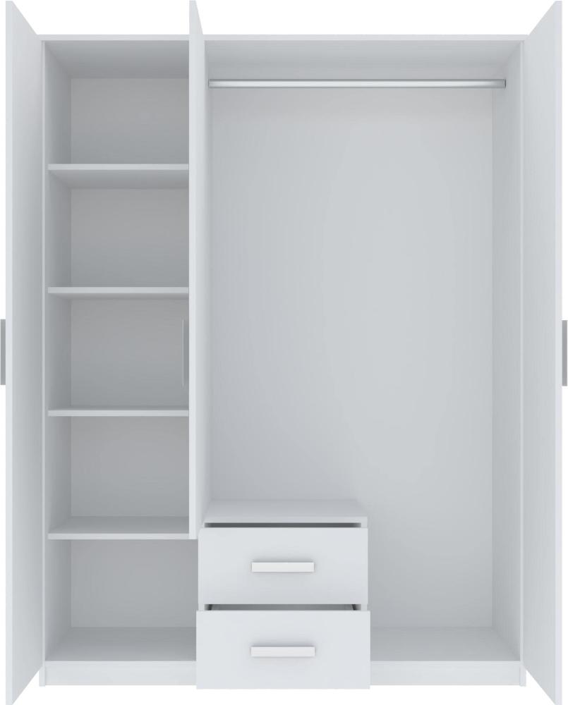 Oggi Saravena Dreitüriger Kleiderschrank Spiegel 2 Schubladen 6 Einlegeböden Breite 150 cm Höhe 200 cm Modernes Design aus Schichtstoffplatte für Wohnzimmer Schlafzimmer Arbeitszimmer Weiß Bild 1