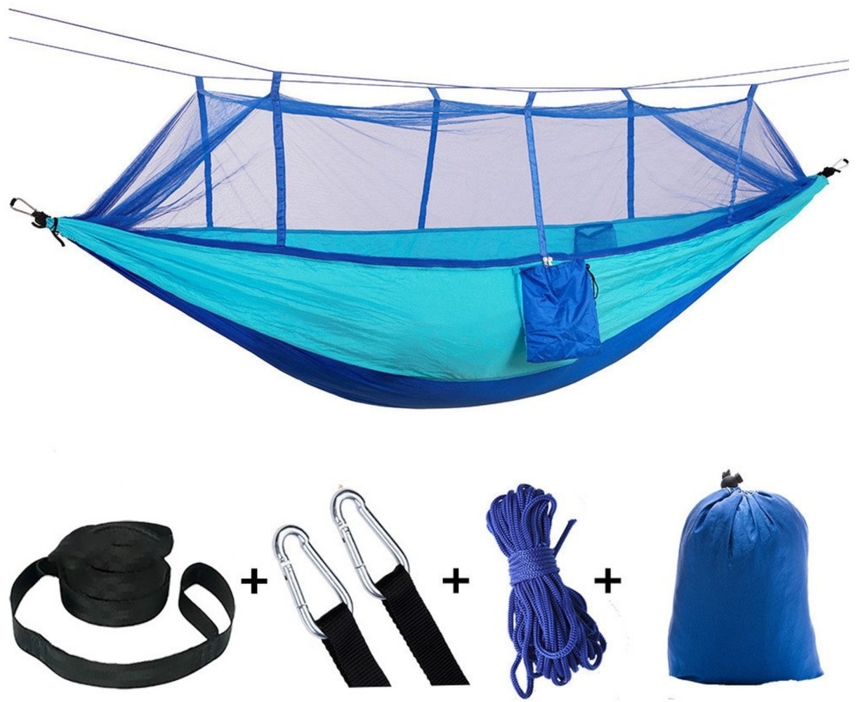 ZEUOPQ Hängematte Hängematte mit Moskitonetz 250*130 cm tragbar mit Tasche und Zubehör (aus Nylon, mit hochbelastbaren Seilen, Funktioniert in Innenräumen und im Freien), Perfekt für Camping, Wandern oder Reisen Bild 1