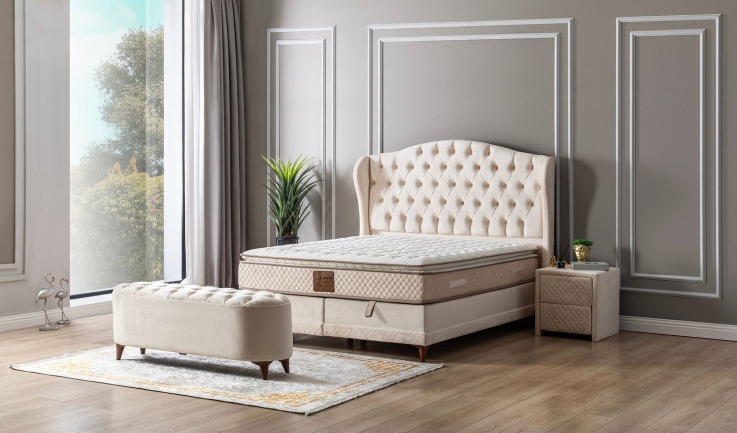 Özberk Boxspringbett Piazza-180 (180 x 200 cm, 4-St, 4-Teilig), mit Bettkasten in Beige, Doppelbett Bild 1