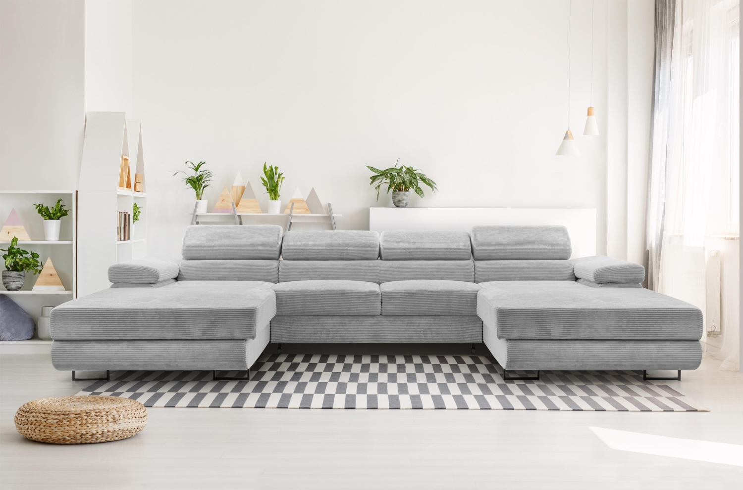 AX LIVING Hellgrau Sofa U Form mit Schlaffunktion – Arborio U 352 cm Bild 1