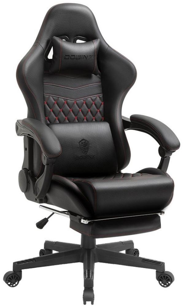 Dowinx Gaming-Stuhl Ergonomisches Design mit Massage Lendenwirbelstütze und Fußstütze, Rennsport-Stil PU-Leder hohen Rücken verstellbare Drehstuhl, Schwarz Bild 1