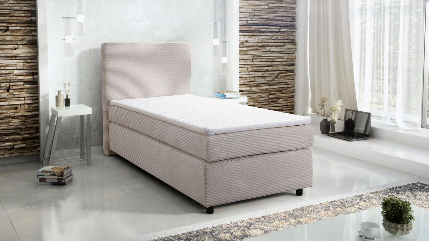 Boxspringbett Hotelbett 90x200 Bonellfederkern Bett Topper Paxos Cordstoff beige Bild 1