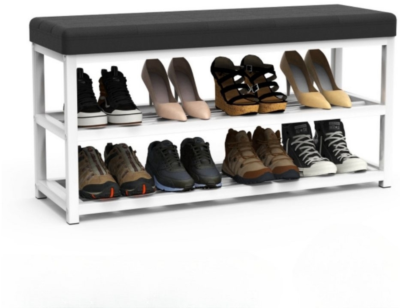 WILGOON Schuhbank Schuhregal offener Schuhschrank mit 2 Böden Bank, 90 x 30 x 45 cm, Schuhregal mit Sitzbank für Flur, Wohnzimmer und Schlafzimmer Bild 1