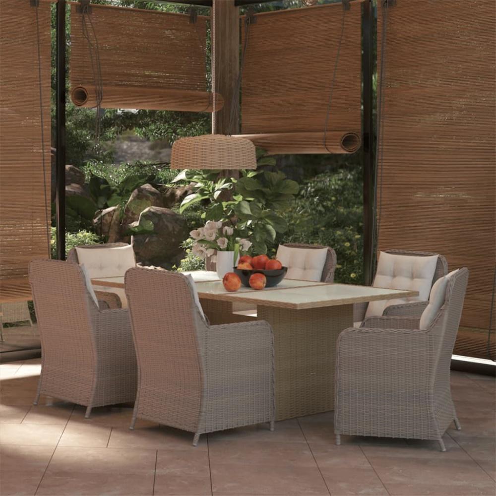 vidaXL 7-tlg. Garten-Essgruppe Poly Rattan Braun 3059467 Bild 1