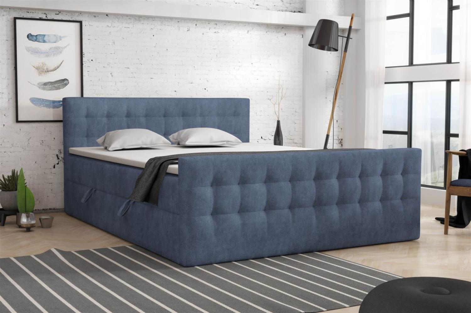 Boxspringbett Schlafzimmerbett ANKER 140x200cm in Stoff Perfect Harmony Blau Bild 1