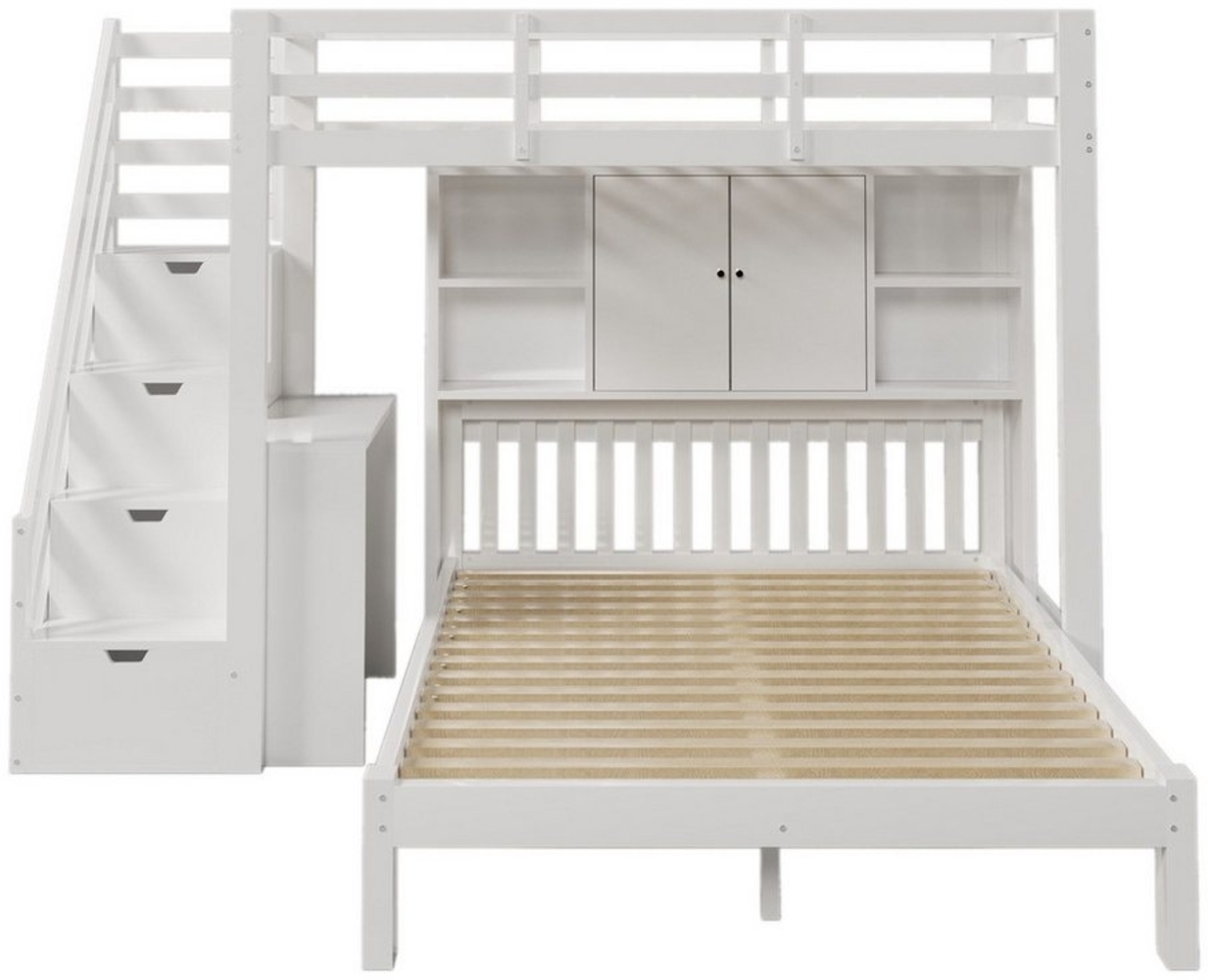 Odikalo Etagenbett Kinderbett mit Lagerregal, 90*200+140*200cm Ohne Matratze,Weiß Bild 1