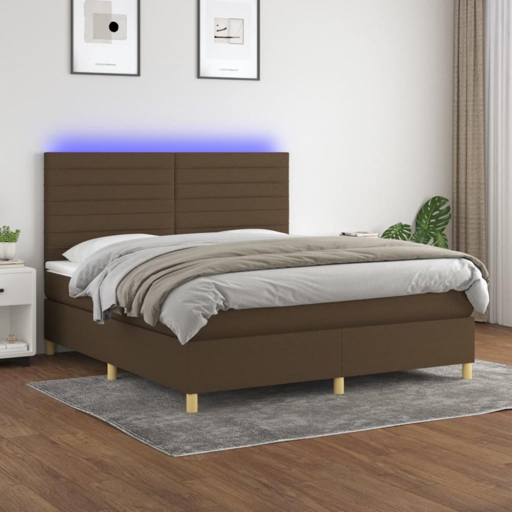 vidaXL Boxspringbett mit Matratze & LED Dunkelbraun 160x200 cm Stoff 3135528 Bild 1