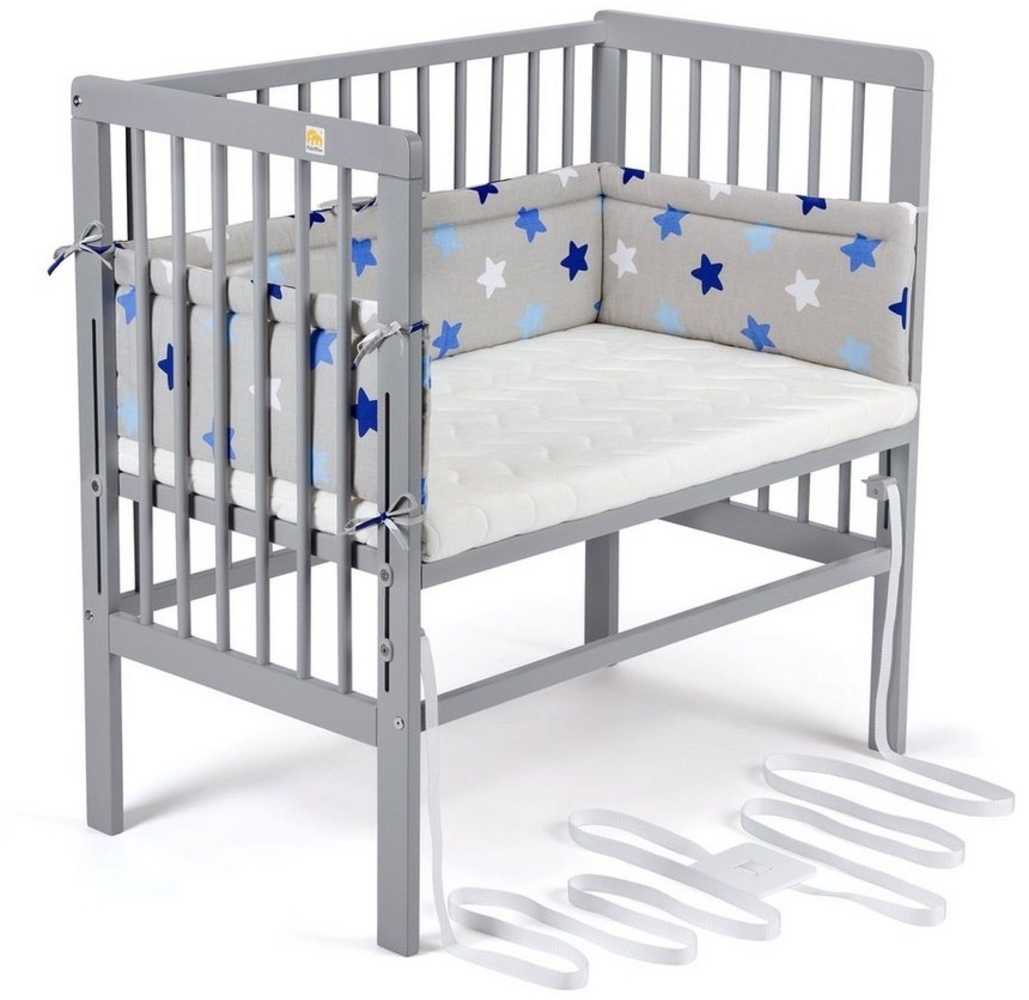 FabiMax 4852 'BOXSPRING' Beistellbett grau, inkl. Matratze 'AIR' und Nestchen 'Sterne' blau auf grau Bild 1