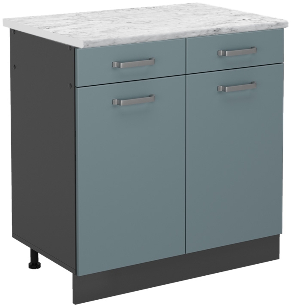 Küchenunterschrank R-Line Blau-Grau 80 cm AP Marmor Vicco Bild 1