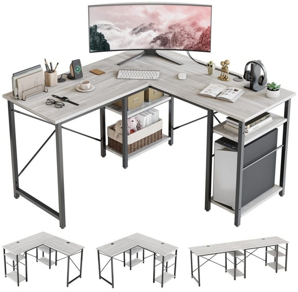 Bestier Eckschreibtisch Schreibtisch L-förm mit Regal, CPU-Ständer, 280 cm×74 cm (Computertisch), Bürotisch, Breite 140cm Bild 1