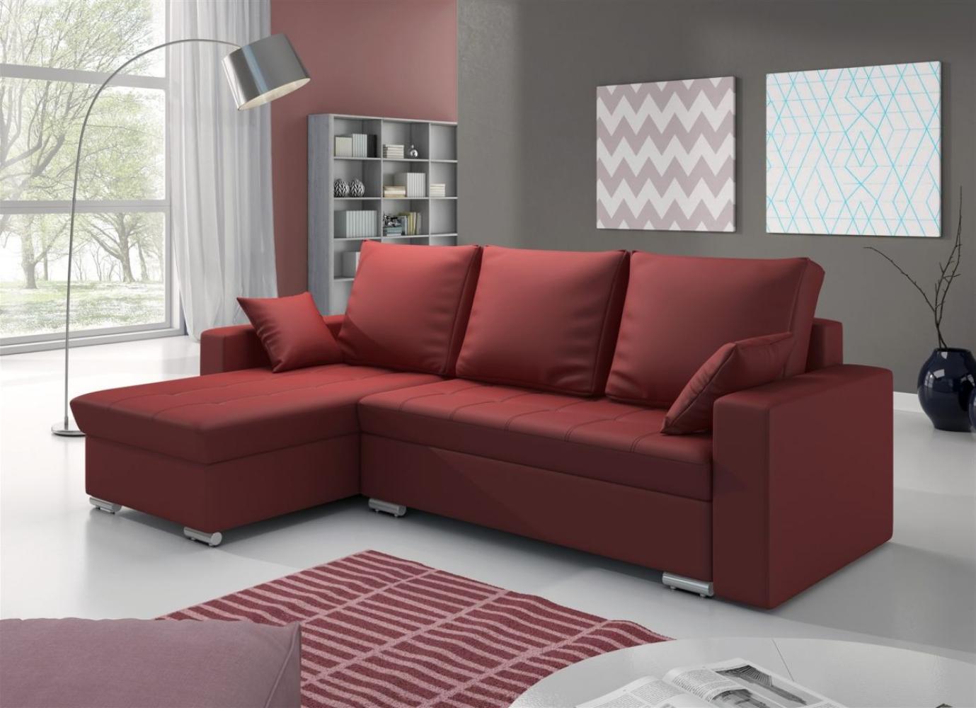 Ecksofa Sofa ADARA mit Schlaffunktion Kunstleder Rot Ottomane Links Bild 1