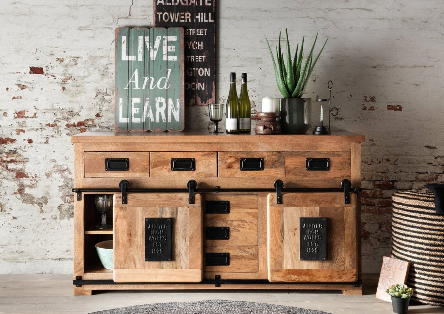 More2Home Kommode MARK Nr. 1, Mango massiv, 2 Schiebetüren,7 Schubladen, 150cm breit Bild 1