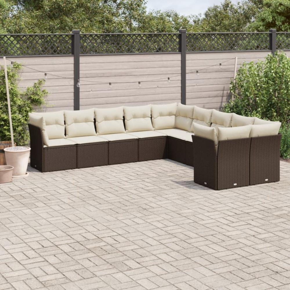 vidaXL 10-tlg. Garten-Sofagarnitur mit Kissen Braun Poly Rattan 3218243 Bild 1