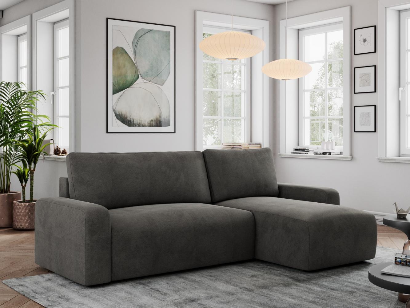 Ecksofa L-form, mit Schlaffunktion und Bettkasten - ARGOS - Dunkelgrau Velours Bild 1