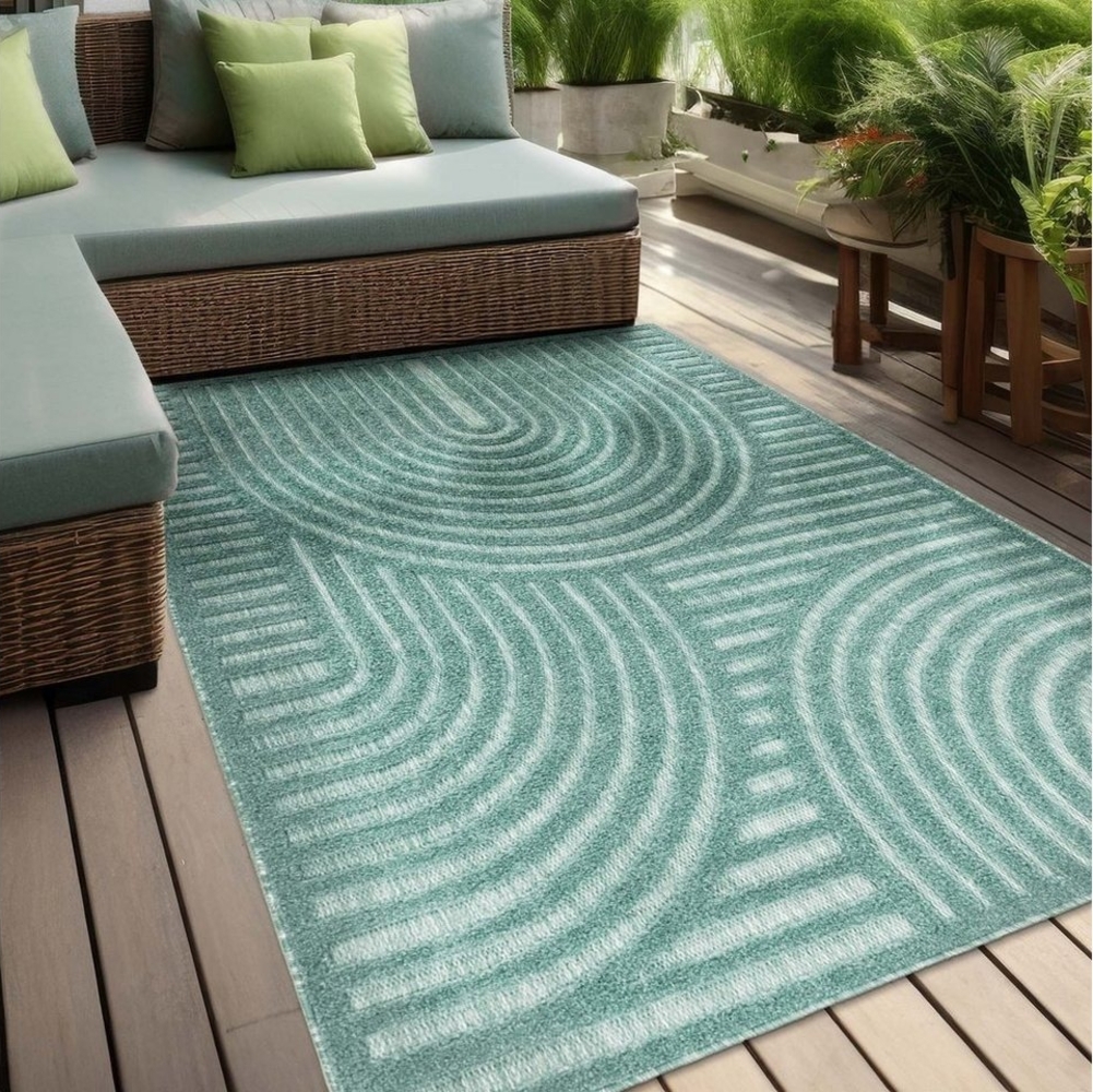 TaraCarpet Teppich Indoor und Outdoor Teppich wetterfest Barcelona Wave Boho Style, rechteckig, Höhe: 10 mm, Wave Boho türkis Wohnzimmer Schlafzimmer Esszimmer 200X280 Bild 1