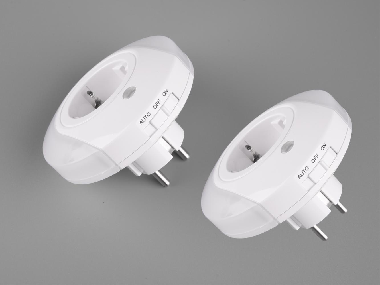 LED Nachtlichter 2er SET Plug-in mit Steckdose & Dämmerungssensor - Ø 9cm Bild 1