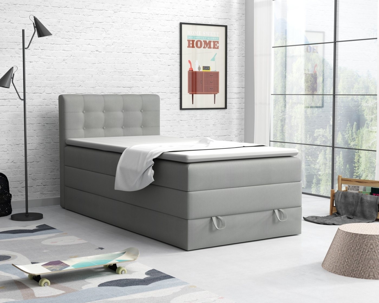 Deine Möbel 24 Boxspringbett JUNG 1 Polsterbett Komplettbett Hotelbett inkl. Topper (für Jugendliche Jugendbett Hellgrau Grau Anthrazit Schwarz Beige, 3-St, Bonellfederkernmatratze H3 Taschenfederkernmatratze H4), 90x200 100x200 120 cm Einzelbett Boxsp... Bild 1