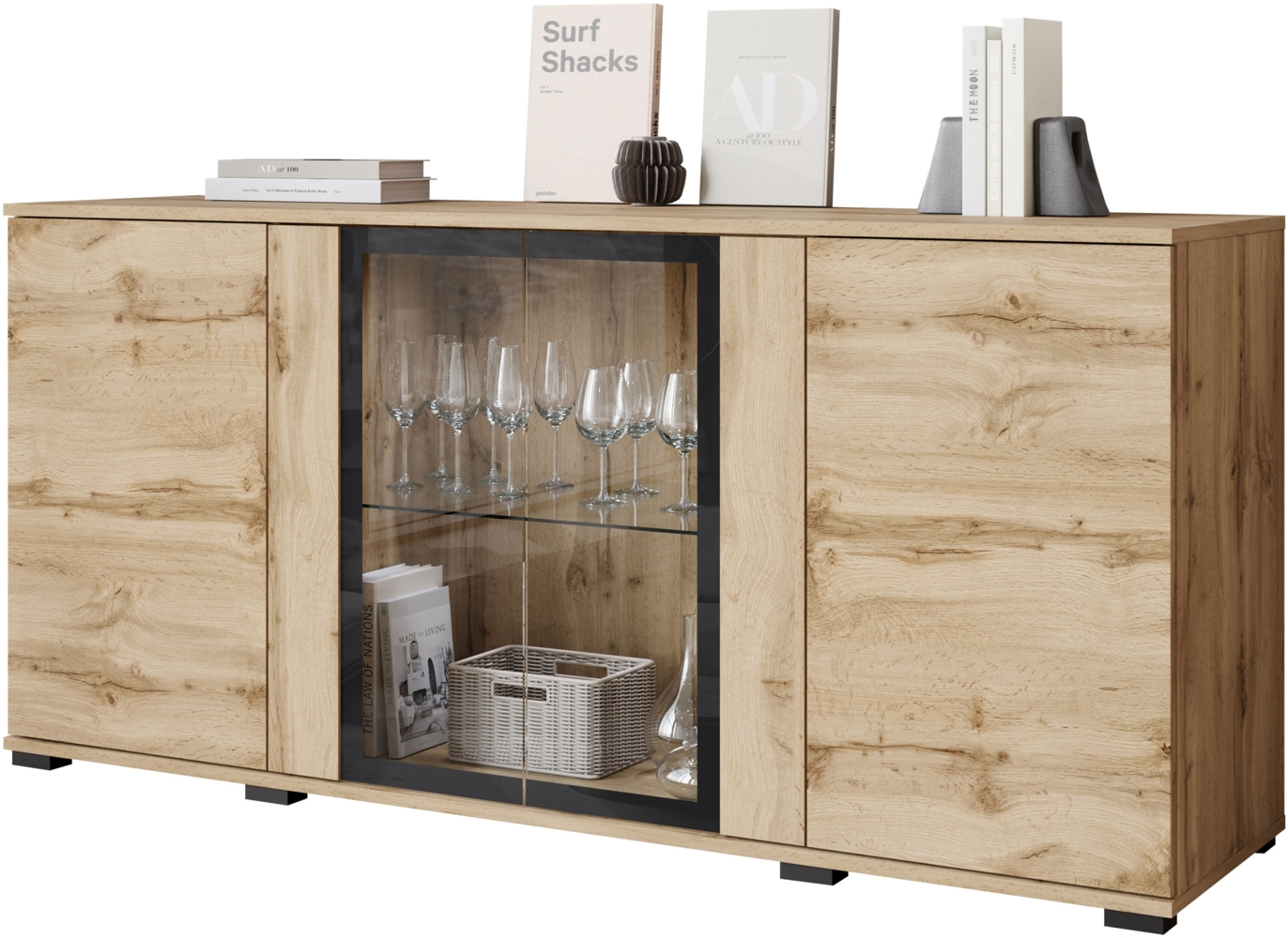 Kommode Clarkoy SB 154 4D (Farbe: Wotan, mit weißer LED Beleuchtung) Bild 1