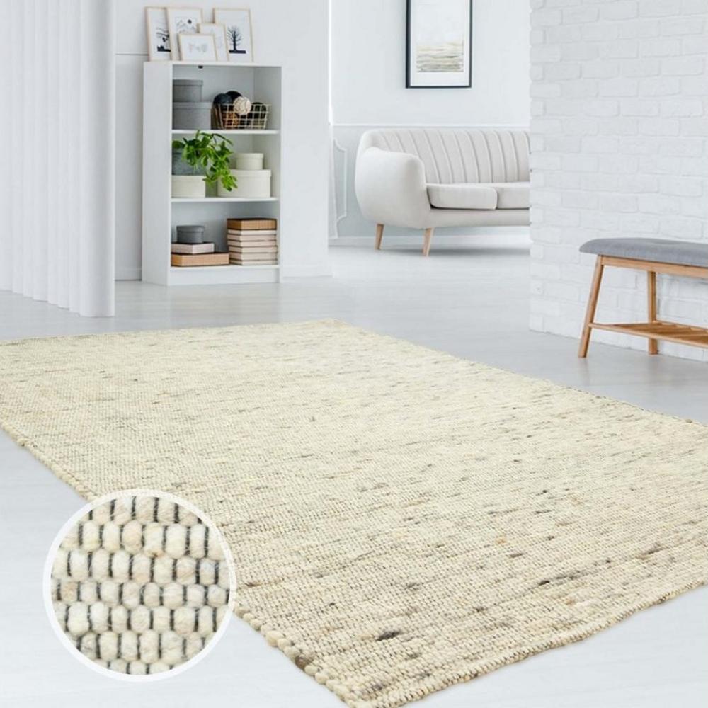 TaraCarpet Wollteppich TaraCarpet Handweb Erfenstein, rechteckig, Höhe: 13 mm, Schurwollteppich grau gewalkt Wohnzimmer Schlaf- Esszimmer 070x130 Bild 1