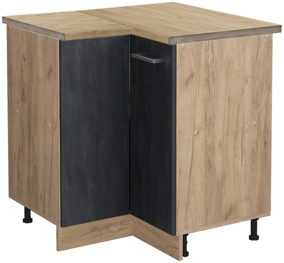 Vicco Eckunterschrank Schwarz Beton 75.6 cm AP Eiche, R-Line Bild 1