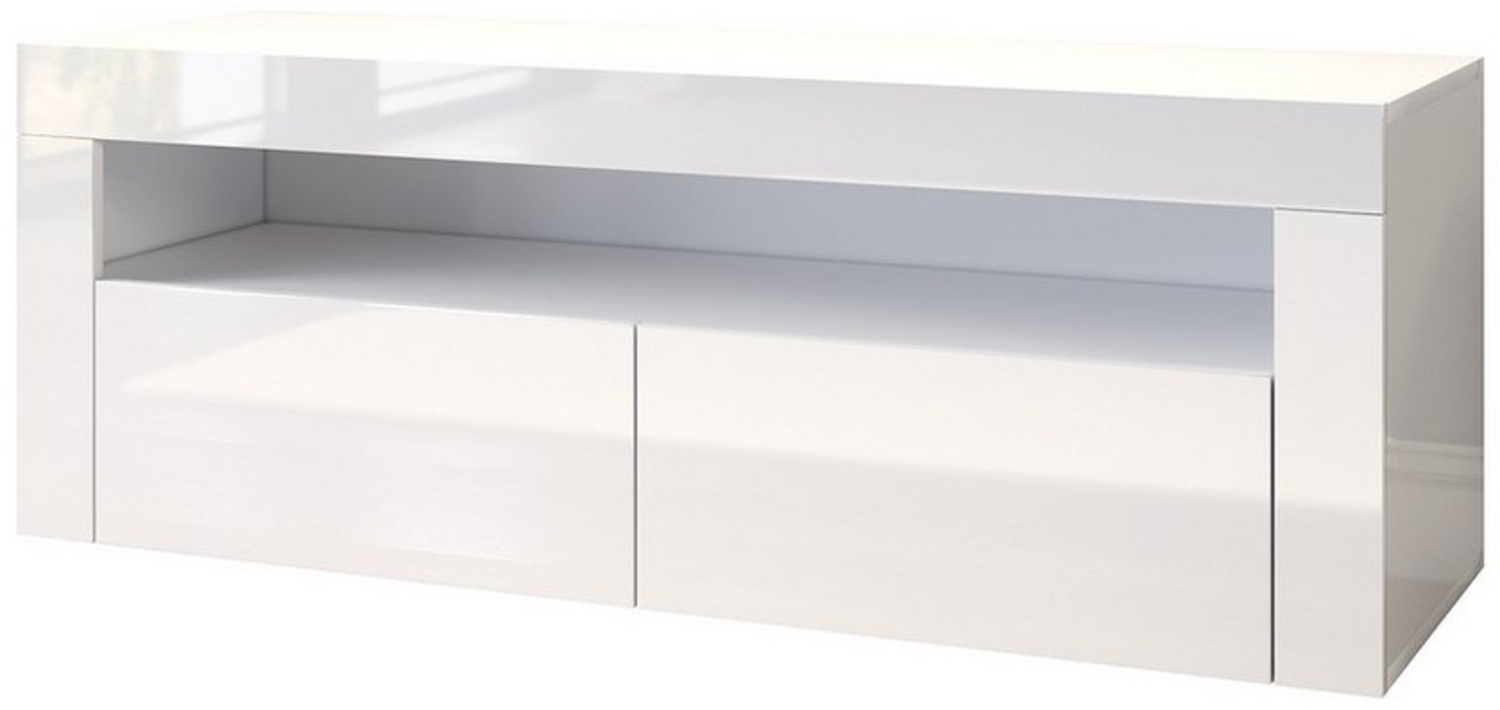 SONNI Lowboard TV Lowboard weiss Hochglanz mit LED Beleuchtung, Breite 120 cm, 12 Farben können eingestellt Werden, mit Klapptür, Griffloses Design Bild 1