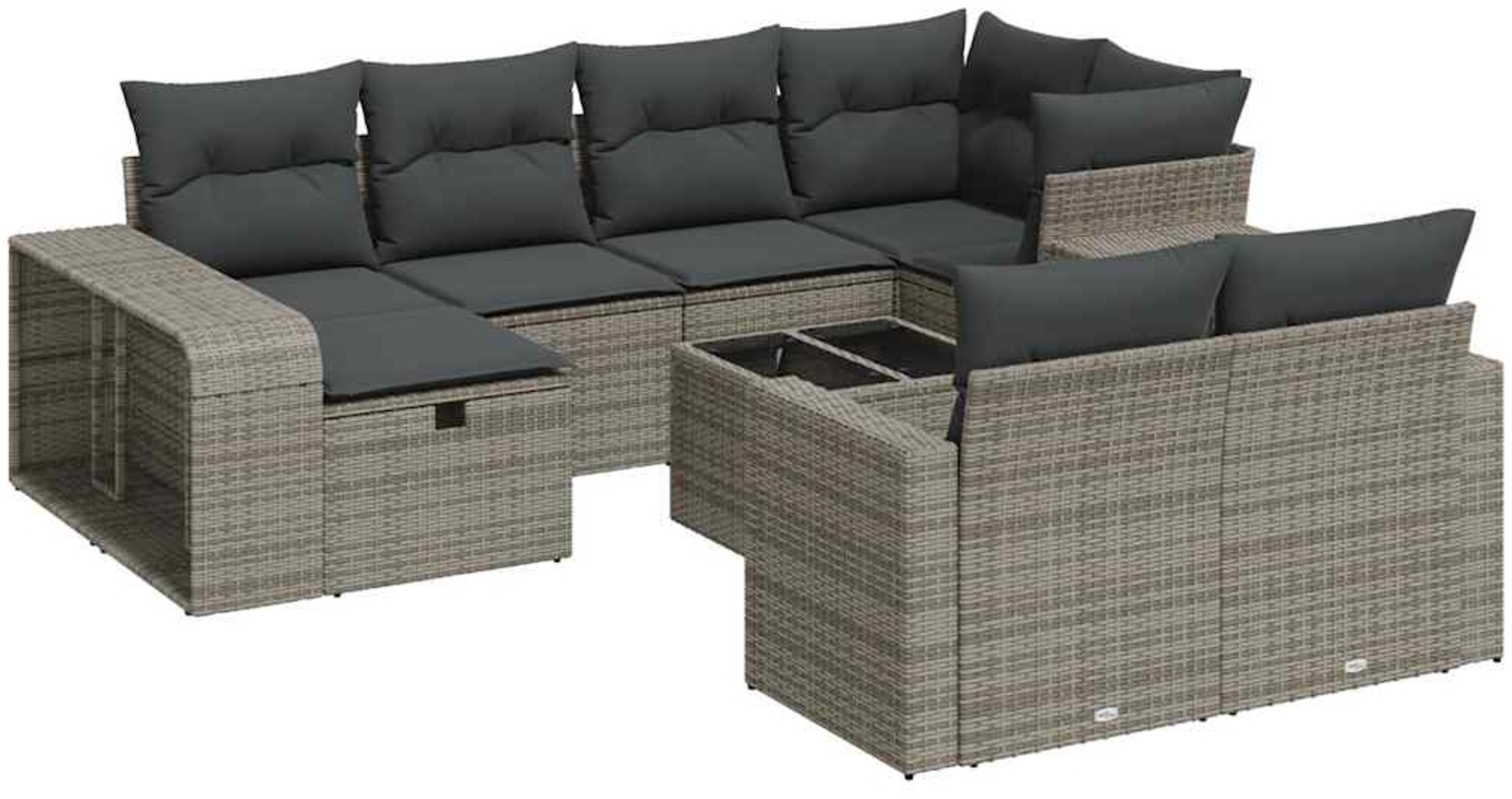 vidaXL 11-tlg. Garten-Sofagarnitur mit Kissen Grau Poly Rattan 3326074 Bild 1